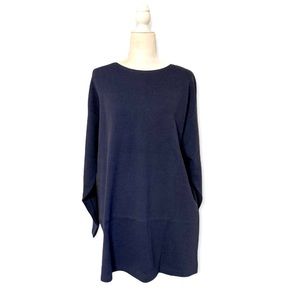 Ulla Popken Plus Size Navy Blue Waffle Textured Long Sleeve Crewneck Tun…